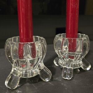Vintage Jeannette Glass National #2200 three-toed candlestick holders